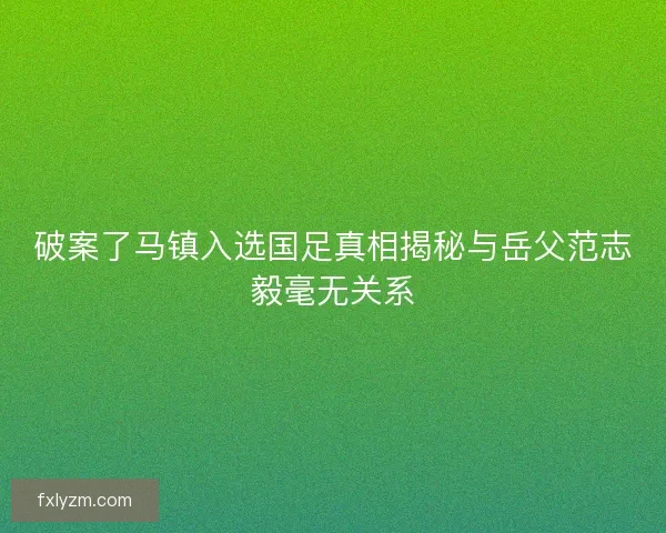 破案了马镇入选国足真相揭秘与岳父范志毅毫无关系