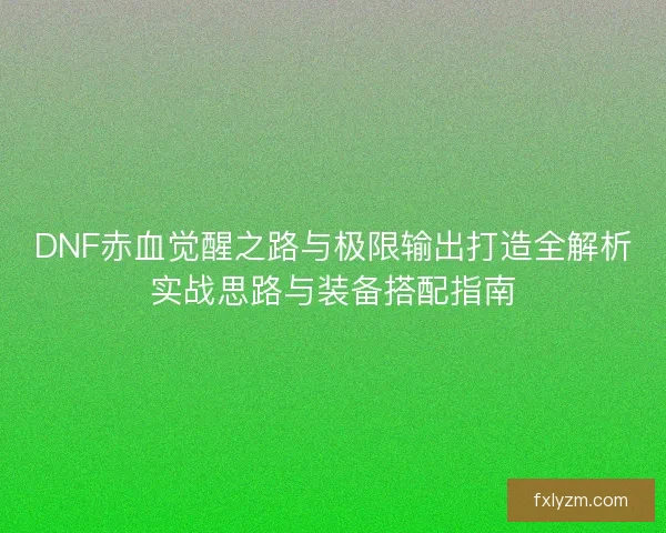 DNF赤血觉醒之路与极限输出打造全解析实战思路与装备搭配指南